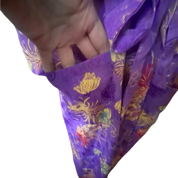 Shanghai Soho Purple Asian  Floral Patterned Silky Satin Robe Short Vibrant S/M - Picture 3 of 10